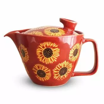 Isaozan Kiln Tea Pot with Tea Strainer 240ml For People Hasami Ware Made in Japan Sunflower Dark Red J-kitchens 1-2 темно-красного