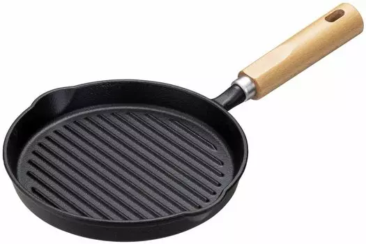 Ishigaki Cast Iron Skillet Grill Pan Wooden Handle 18cm 4455 чёрный