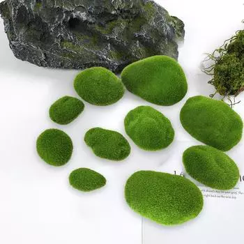 Искусственный камень из мха, искусственный зеленый шар из мха, искусственный камень, имитация растения, украшение для витрины, офисное растение, настенный декор