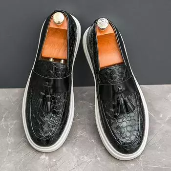 Italian Flat Mens Wedding Shoes Luxury Leather Shoes Handmade Elegant Autumn Formal Business Loafers Social Shoes Man Size 38-46 43 коричневый