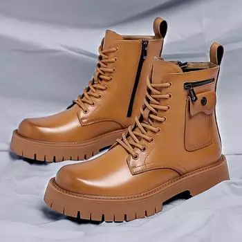 Italian Men Fashion Thick Bottom Boots Outdoor Antiskid Walking Shoes New Side Zipper Round Toe Oxford Shoes Classic Work Boots 38 чёрный