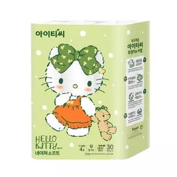 ITC Hello Kitty Nature Soft 4-слойная туалетная бумага 20 м, 30 рулонов, 1 упаковка, популярный персонаж в Корее