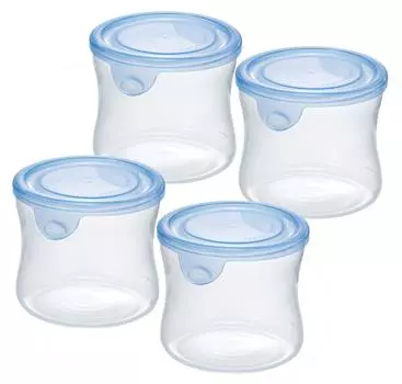 iwaki Glass Storage Container Aqua Blue Round SS 240ml x 4 Piece Set Pack Microwave Heat-resistant & KBT7400-BLN синий
