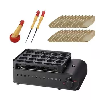 Iwatani Flame Tako 2 Takoyaki Machine, набор из 4 предметов, машина для такояки, масляный инструмент для вытягивания масла, пластина-лодка, черный цвет CB-ETK-2 & & &