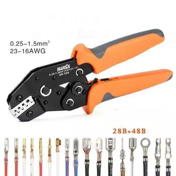 IWISS SN-58B=28B+48B Клещи для обжима проводов 0,25-1,5 мм для клемм Box TAB 2,8/4,8/6,3 SM2,5 XH2,54 Комплект ручных электрических инструментов