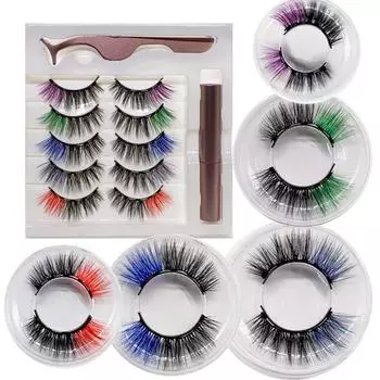 Изготовленные вручную 5D норковые ресницы пушистые накладные ресницы Manga Eyelash Magnetic Eyelash Daily purple+black-1pair