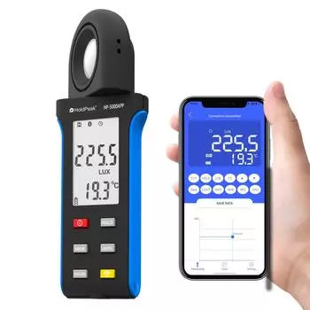 Измеритель освещенности Ручной люксметр с Bluetooth, 1-400000 люкс с поворотом на 270 °, ЖК-экран, цифровой люксметр с температурой синий