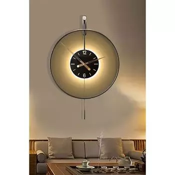 Izmir Led Time 60 см, черный металл, беспроводной светодиод на батарейках, современные декоративные металлические настенные часы с маятником
