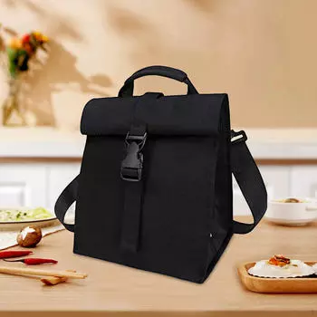 Изолированная термосумка 600D Oxford Cloth Tote Handbag для пикника, пляжа, офиса чёрный