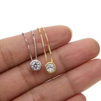 Изящная цепочка-коробка с одним камнем-солитером из фианита и серебра 925 пробы, оправа 5 мм, ожерелье с одним камнем из фианита 925 пробы 40cm золотой