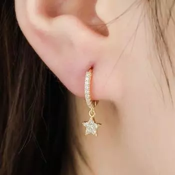 Изящные серьги-кольца из стерлингового серебра 925 пробы с кубическим цирконием и звездами для женщин, модные серьги золотого цвета, ювелирные изделия, оптовая продажа, подарки S-E1132 серебряный