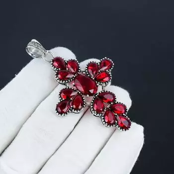 Изящный серебряный крест с драгоценным камнем зеленого турмалина из серебра 925 пробы — дизайн в виде груши ручной работы, повседневная бижутерия, подарок на День матери 2.95 красный