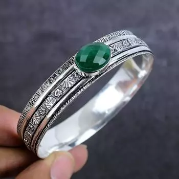 Изумруд(Смоделированный) Браслет-манжета из серебра 925 пробы с драгоценными камнями ручной работы 7 k1Z93