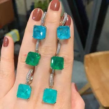 Изумрудные серьги Параиба квадратные серьги ювелирные изделия