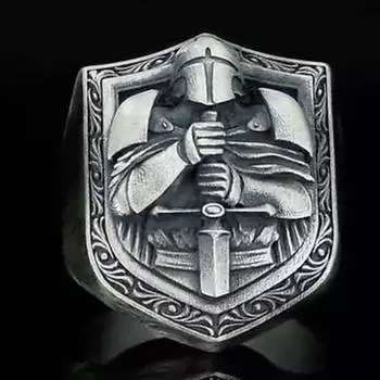 Изысканное модное мужское кольцо-печатка ручной работы с тиснением, рыцарь-крестоносец, средневековый рыцарь, мужское мотоциклетное кольцо, сувенирный подарок Anillo 10 античный серебряного