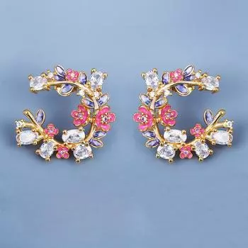 Изысканные разноцветные серьги-кольца с цветами для женщин, ювелирные изделия, инкрустированные цирконием и бабочкой, женская цепочка на ключицы, ювелирные изделия ручной работы с эмалью разноцветный