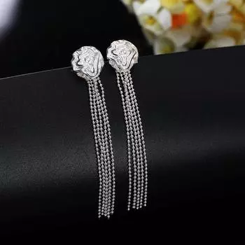Изысканные серьги из стерлингового серебра 925 пробы, модные серьги с кисточками и розами для женщин, подарок на день рождения, очаровательные ювелирные изделия