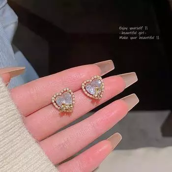 Изысканные серьги в форме сердца из циркона и жемчуга: Модное серебро S925 для женщин A1212 золотой