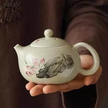 Изысканный керамический чайник, расписанный вручную, чайник Lotus Xishi, фильтр с отверстием в форме шара, красивое ситечко для заваривания чая, принадлежности для традиционной чайной церемонии A
