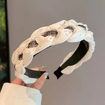 Изысканный женский головной убор, плетеная атласная повязка для волос с центрирующей лентой из стразов, нескользящий зубчатый обруч для волос для леди