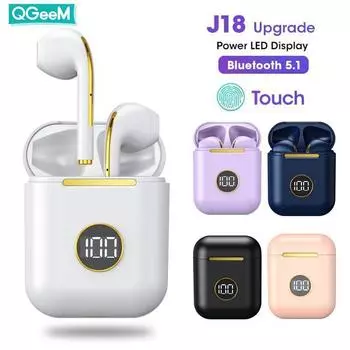 J18 Обновление TWS Bluetooth 5.1 Зарядное устройство для наушников Беспроводные наушники Стерео наушники-вкладыши Гарнитура с микрофоном для iOS/Android J18 TWS белый