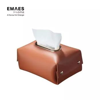 J Nordic style simple modern design living room central table Napkin Holder hand made leather tissue box Paper Case storage box