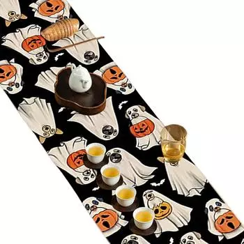 Jack O Lantern Pumpkin Bat Kitchen Dining Table Decoration Spooky Halloween Dining Table Decoration for Halloween Party Decor 33x120cm чёрный