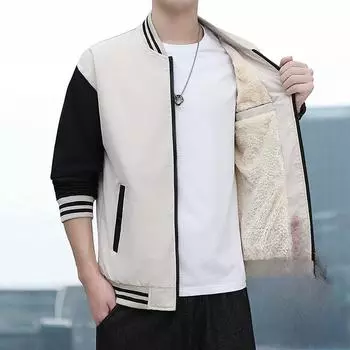Jacket Jacket Men s Autumn and Winter Baseball Collar Loose Casual Top Youth Velvet Warm Baseball Jersey M