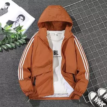 Jacket Men s Autumn Three-Bar Hooded Lapel Sports Casual Trend Versatile Jacket Men s Clothing M чёрный
