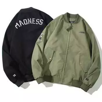 Jacket Men s Spring and Autumn Retro Youth All-match Casual Loose Baseball Uniform Stand Collar Work Jacket Trendy M чёрный