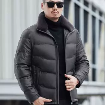 Jacket men s winter thickened warm genuine leather middle-aged and elderly men s down jacket large size jacket dad loose M