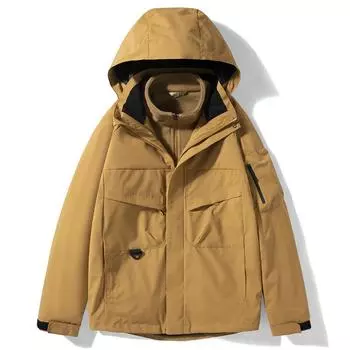 Jacket Men s Youth Three-in-one Removable Velvet Thickened Windproof and Waterproof Outdoor Tooling Warm Jacket M чёрный