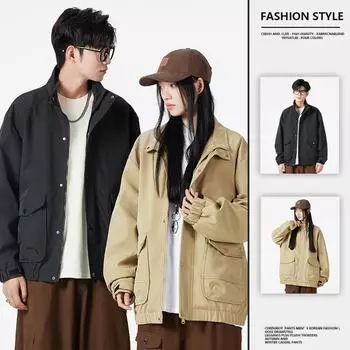 Jackets spring and autumn new American style long-sleeved casual jackets for couples, versatile men s handsome solid color stand-up collar tops M