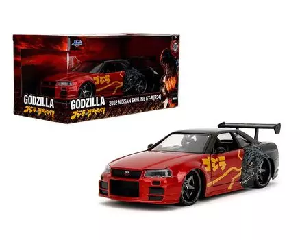 JADA TOYS Nissan Skyline R34 2002 Godzilla VS Destoroyah Skyline Godzilla vs Destoroyah Mini Car 35133 1/24 GT-R [Предмет] чёрный