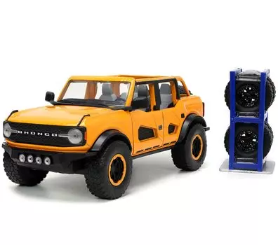 JADATOYS JUST TRUCKS WHEELS 2021 FORD BRONCO YE Мини-автомобиль 34025 124 с багажником и жёлтый