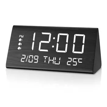 JALL Digital Alarm Wooden Electronic LED Time 3 Alarm Temperature Wooden Electric Clock for Bedside Clock, Display, Settings, Weekday/Weekend Mode,