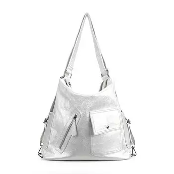 Jane/Original Skley Silver Sexy Multi-Functional Backpack Retro Biker s Large-Capacity Crossbody Bag