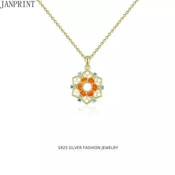 JANPRANT Dunhuang Lotus Pattern Оригинальное ожерелье из стерлингового серебра S925 с микроинкрустацией цветными драгоценными камнями и цирконом, женское нишевое ожерелье, легкая роскошь S925
