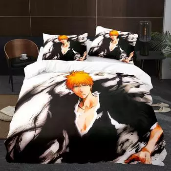 Japan Anime BLEACH Bedding Set Cartoon Comforter Duvet Cover Sets Bed Linen Twin Queen King Single Size Home Decor Boys Kawaii EU single(135x200cm)