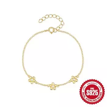Japanese And Korean Style S925 Sterling Silver Small Daisy Sweet Flower Small Fresh And Cute Fashion Bracelet 925 silver золотой