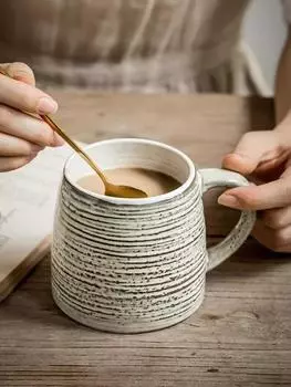 Japanese irregular thread mugs, ceramic water cup, large capacity, vintage coffee cups 500ml белый