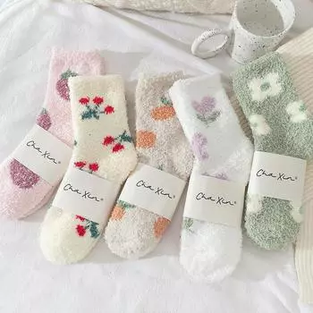 Японские милые носки Kawaii, осенне-зимние, толстые, теплые, мягкие, плюшевые, женские носки, коралловый флис, термобелье для дома, носки для сна на полу EUR 34-39