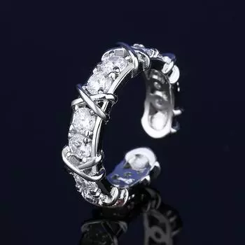 Japanese-Korean Style Hip-Hop Zircon Cross Ring for Women платиновый