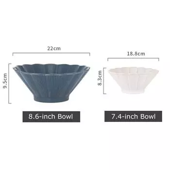 Japanese Ramen Bowl Ceramic White Blue Glazed Noodle Bowl Flower-shaped Big Pasta Rice Soup Bowl Microwave Safe Mixing Bowl
