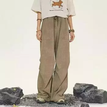 Japanese Retro Street Men s Printed and Dyed Straight Wide-leg Pants Casual Trousers Slack Neutral Trousers S