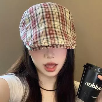 Japanese Retro Striped Forward Hats Women Show Face Small Summer Thin Breathable Casual Versatile Sun Protection Literary Berets 56-58cm бежевый