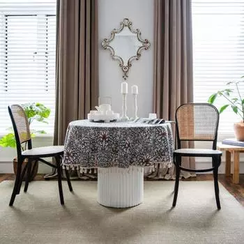 Japanese Style Decorative Tassel Round Tablecloth for Table Dining Table Cloth Cover Cotton Linen Tablecloths Home Kitchen Decor round 150cm