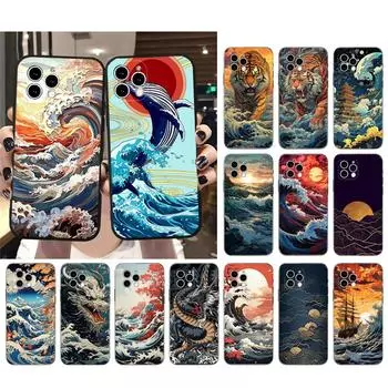 Japanese Wave Sceneary Phone Case For iphone 15 14 Pro Max 13 12 11 Pro Max XSMax XR 12 13 mini 14 Plus Shell iphone 14ProMax