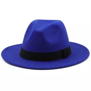 Jazz Hat, цилиндр, 3 заклепки, однотонный цилиндр, мужская и женская широкая шерстяная шляпа, ретро, большой размер One Size синий