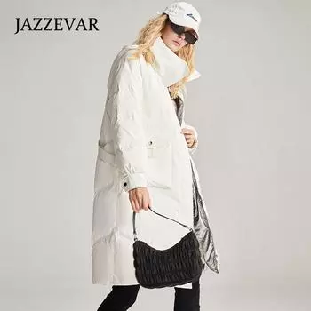 JAZZEVAR женская шапка с воротником-стойкой, съемный пуховик, зимняя утолщенная свободная куртка средней длины и длины M чёрный